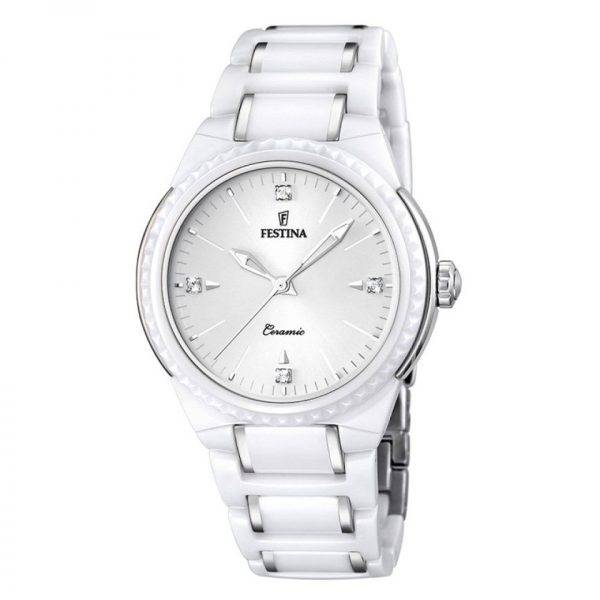 Festina F16698/1 Ceramic orologio donna bianco e argento bracciale ceramica