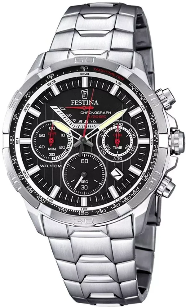 Festina F6836/4 Chronograph orologio uomo acciaio quadrante nero dettagli rossi