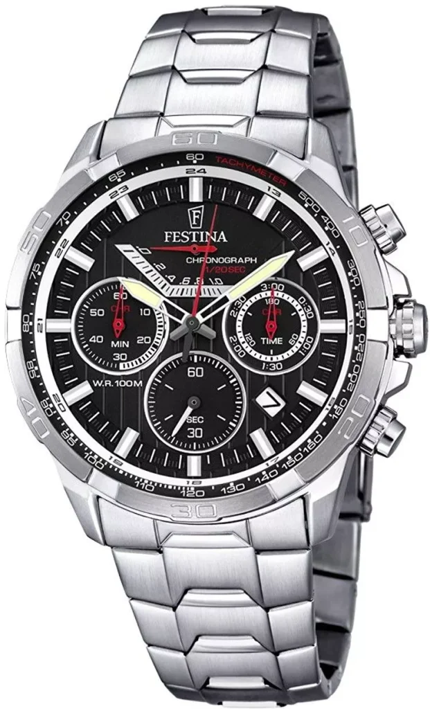 Festina F6836/4 Chronograph orologio uomo acciaio quadrante nero dettagli rossi