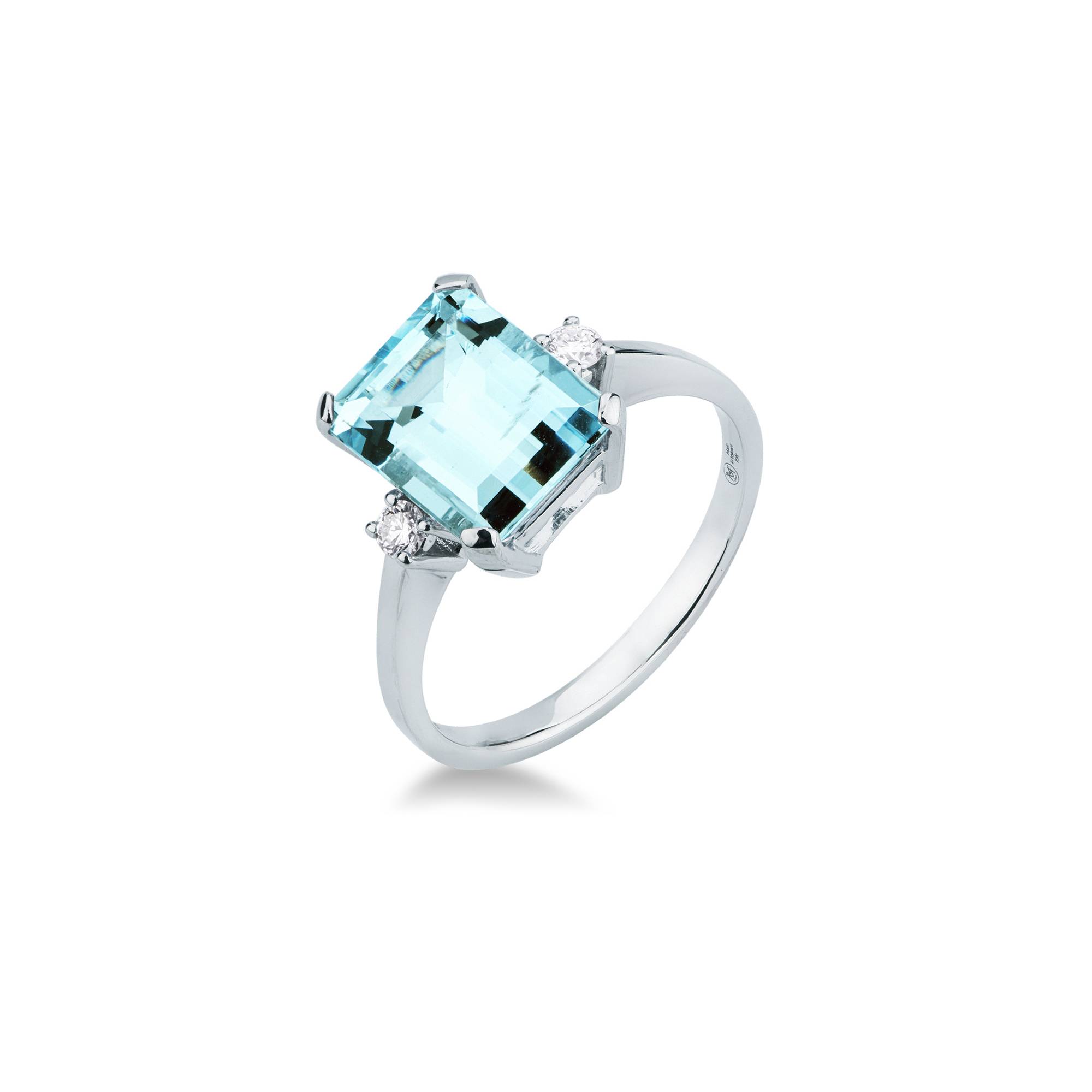 Anello Mirco Visconti acquamarina taglio baguette in oro bianco 18kt e diamanti laterali