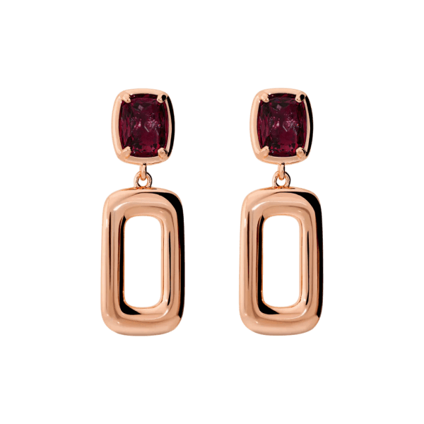 Orecchini pendenti prisma gem rossa rettangolare Bronzallure in Golden Rose