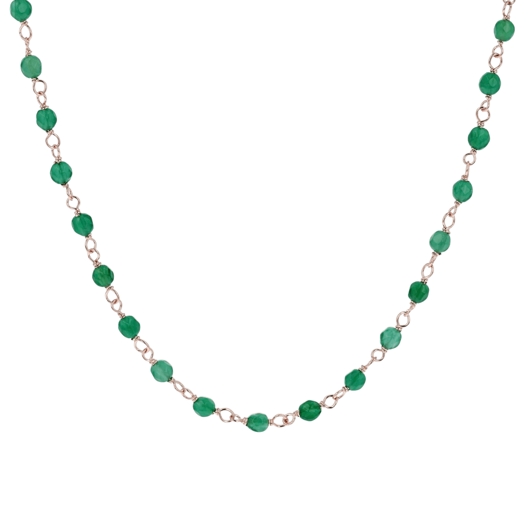 Collana rosario Bronzallure Verde in Golden Rose con pietre di agata verde naturale.
