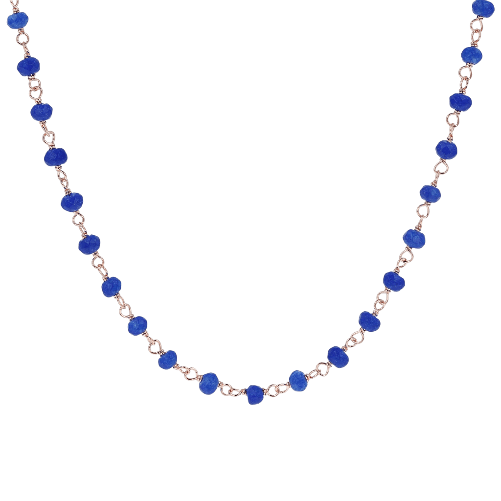 Collana rosario Bronzallure Blu in Golden Rose con pietre di agata blu naturale
