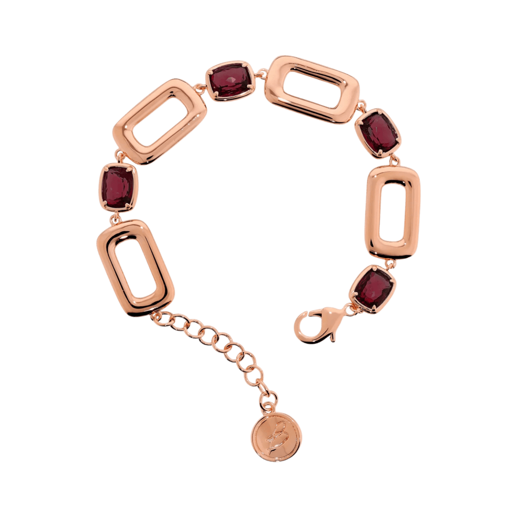 Bracciale Bronzallure maglie rettangolari in Golden Rose con cristalli Prisma Gem taglio baguette.