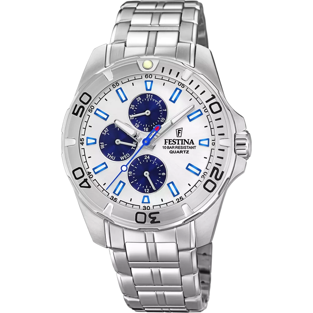 Festina F20445/1 Multifunction orologio uomo acciaio quadrante bianco e azzurro