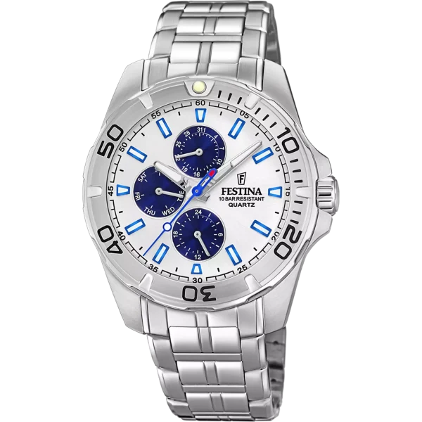 Festina F20445/1 Multifunction orologio uomo acciaio quadrante bianco e azzurro