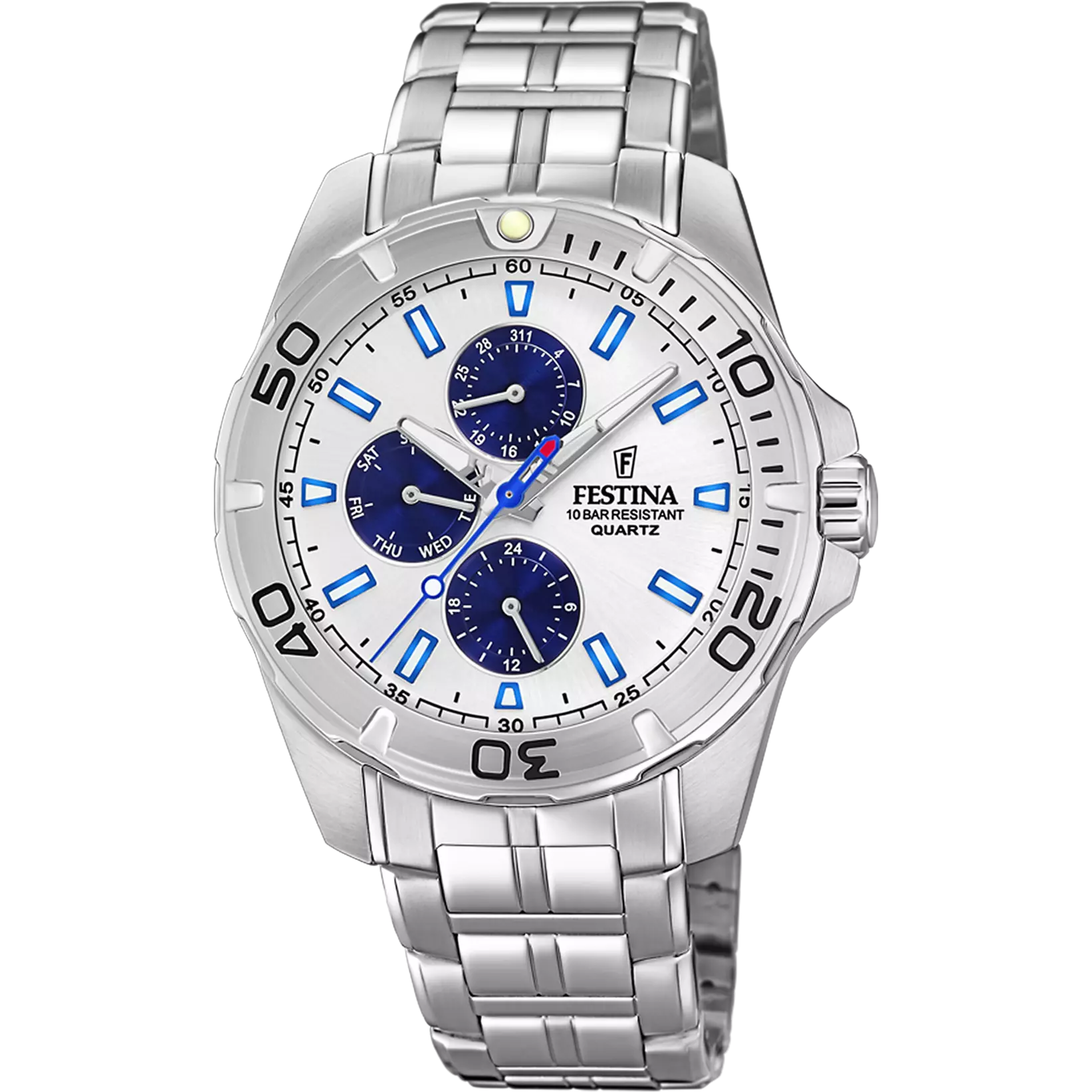 Festina F20445/1 Multifunction orologio uomo acciaio quadrante bianco e azzurro