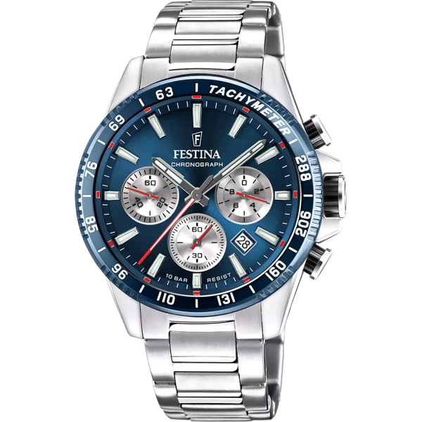 Festina F20560/2 Chronograph orologio uomo acciaio quadrante blu dettagli argento