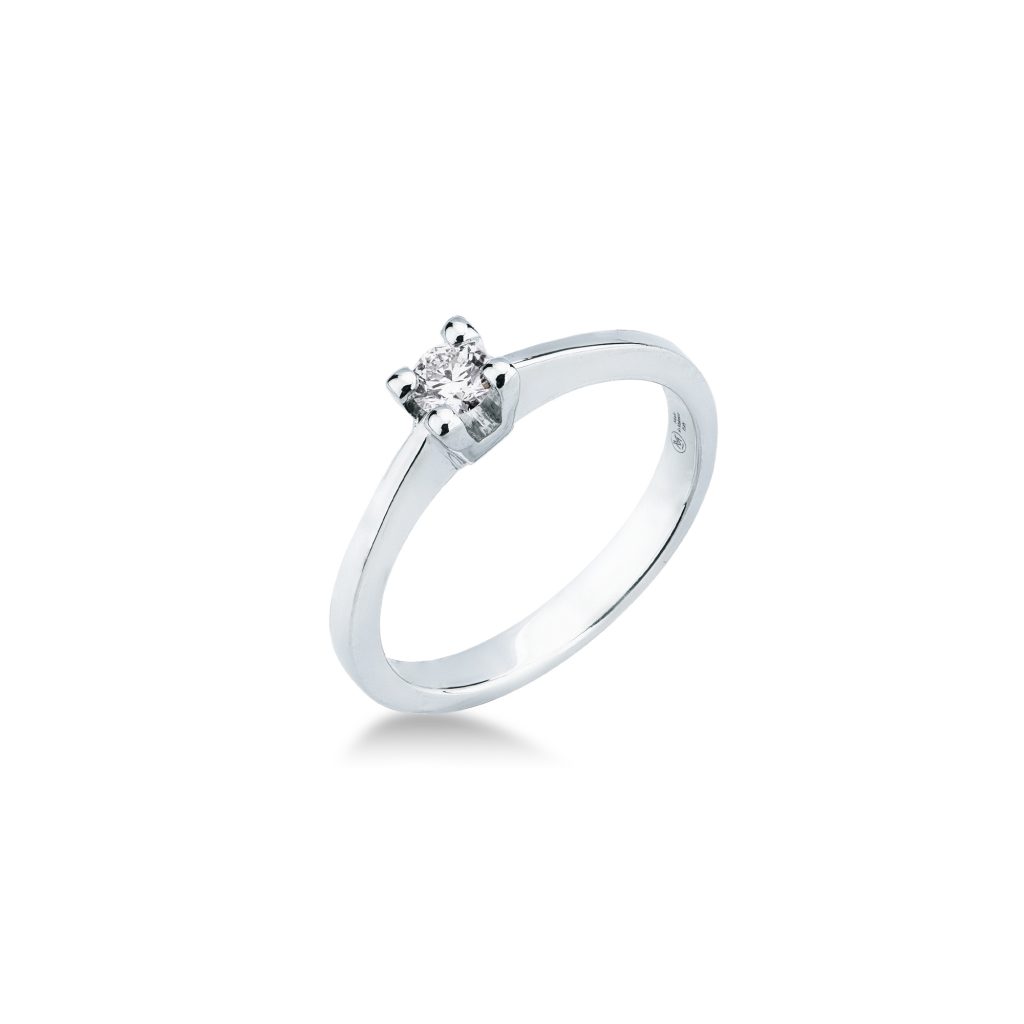 Anello solitario con diamante Mirco Visconti in oro bianco 18kt con diamante 0,16 carati colore G purezza VS
