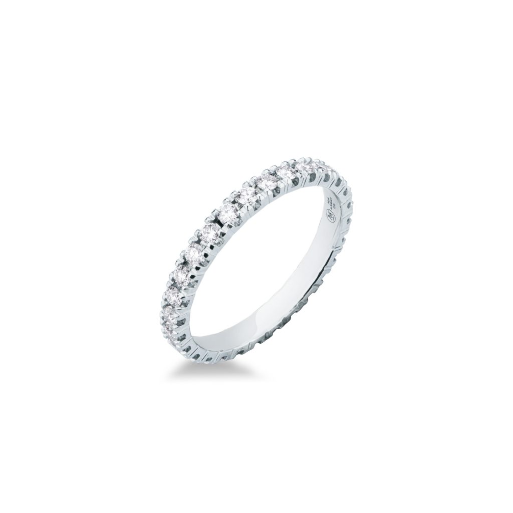 Fedina girodito con diamanti Mirco Visconti in oro bianco 18kt con diamanti naturali a tutto giro caratura 0,74 G-VS