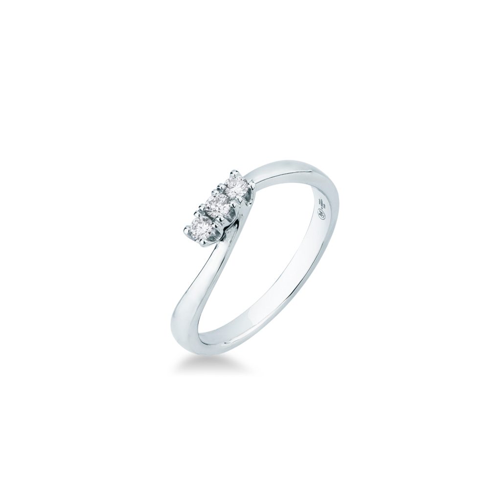 Anello Trilogy Con Diamanti Mirco Visconti in oro bianco 18kt con diamanti naturali 0,13 carati G-VS design a fasce intrecciate