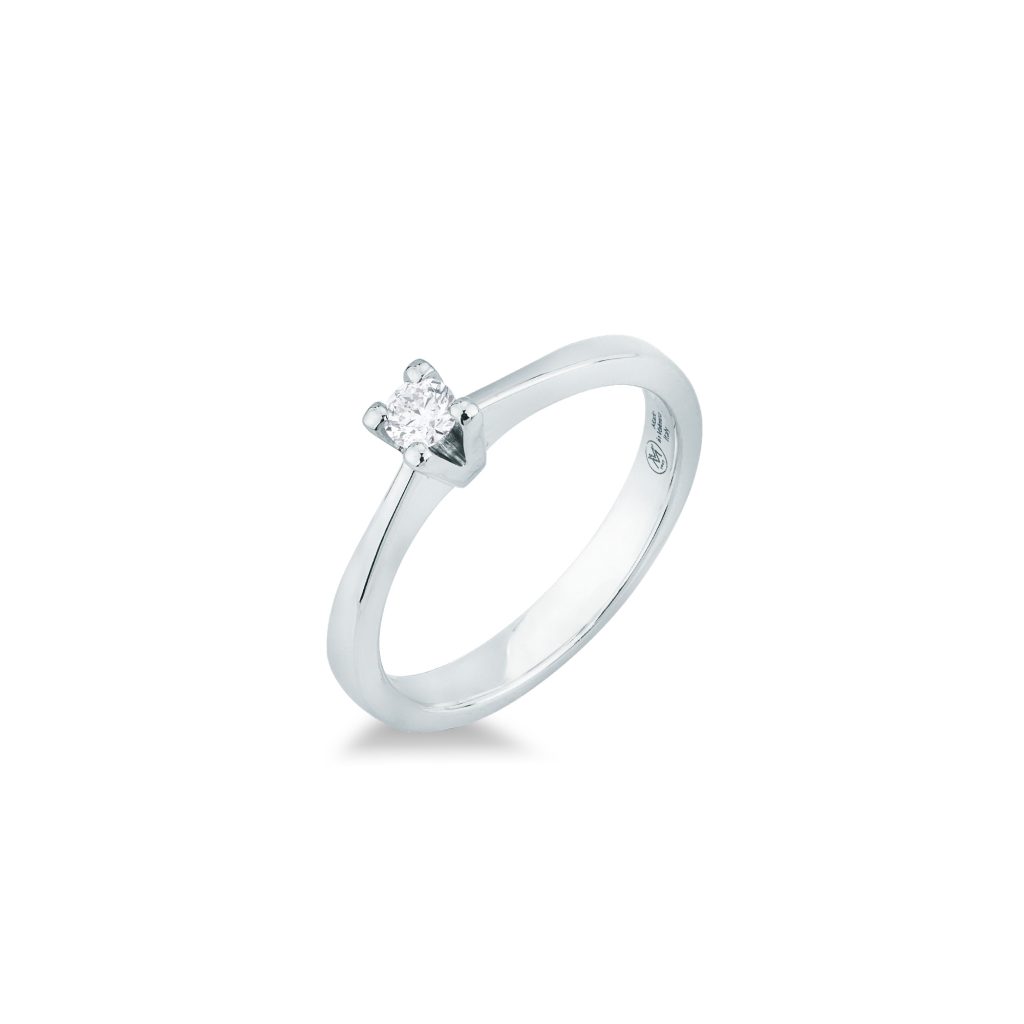 Anello solitario con diamante Mirco Visconti in oro bianco 18kt con diamante 0,12 carati colore F purezza VS
