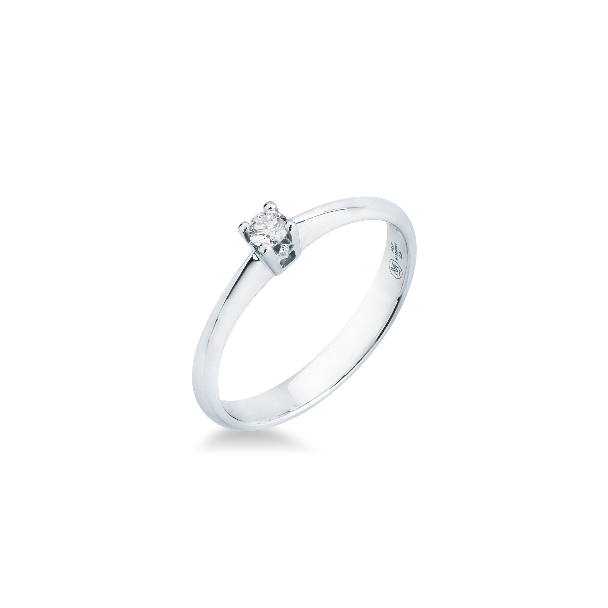 Anello solitario Mirco Visconti in oro bianco 18kt con diamante 0,08 carati e diamante aggiuntivo nella montatura