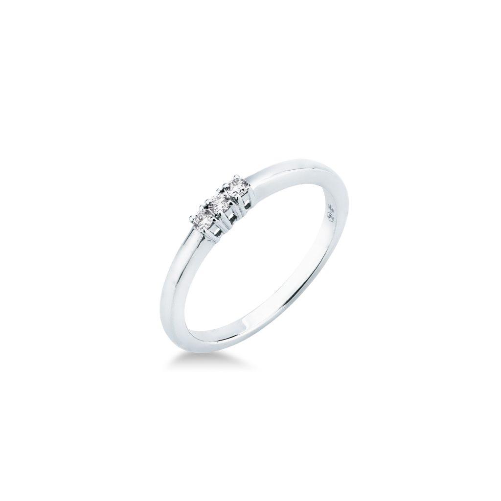 Anello Trilogy con diamanti Mirco Visconti in oro bianco 18kt con tre diamanti naturali taglio brillante totale 0,07 carati