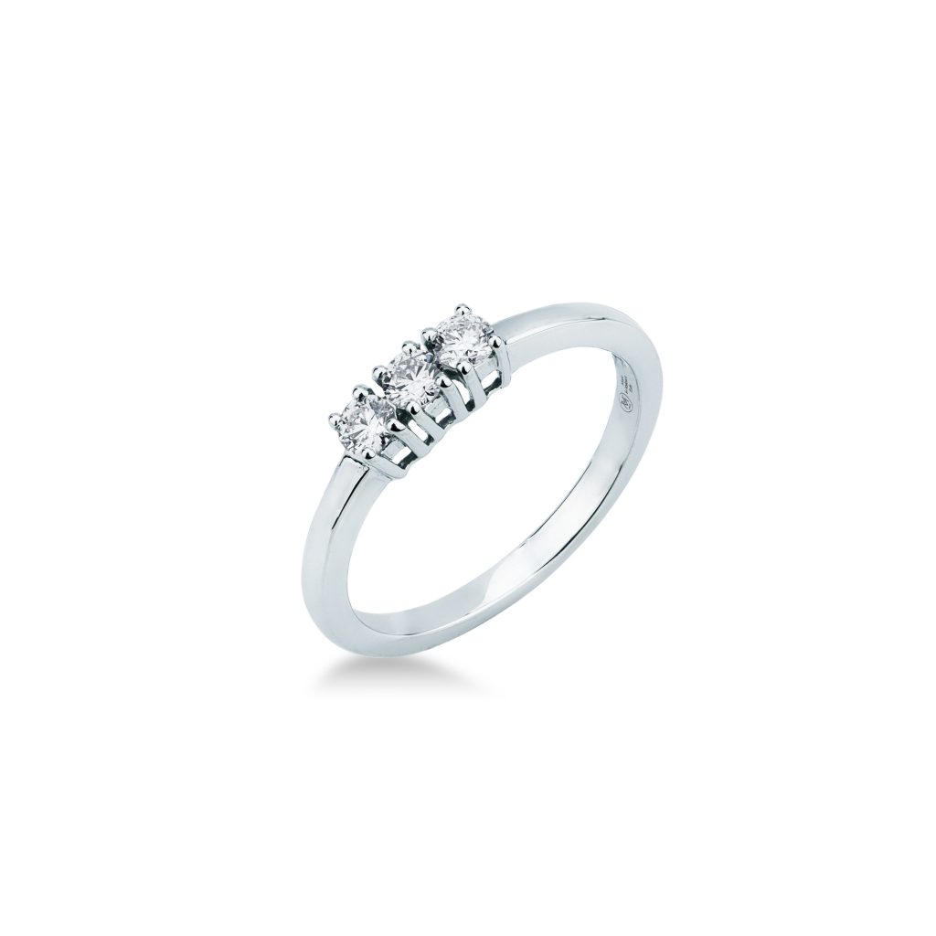 Anello Trilogy Con Diamanti Mirco Visconti in oro bianco 18kt con tre diamanti naturali colore F purezza VS caratura 0,25