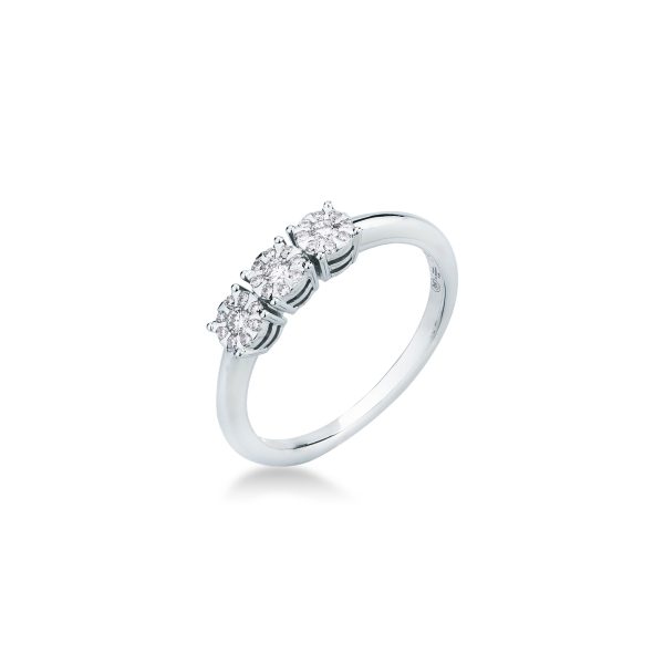 Anello Trilogy Mirco Visconti in oro bianco 18kt con diamanti naturali centrali e contorno caratura 0,18