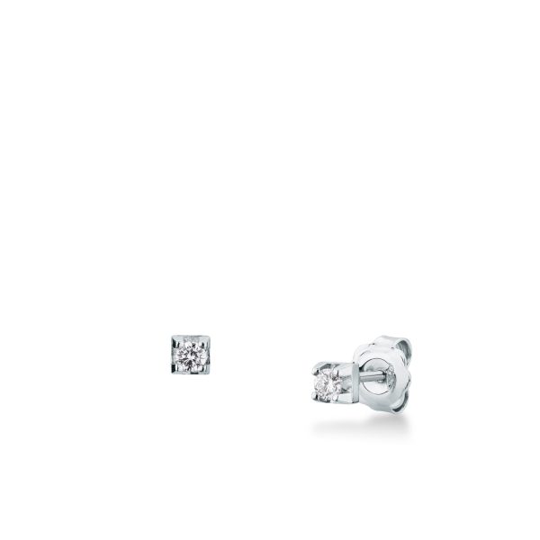 Coppia di orecchini punto luce Mirco Visconti in oro bianco con diamanti naturali taglio brillante incastonati a quattro griffe.