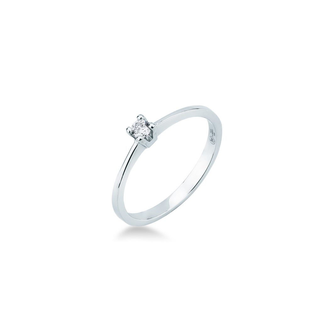Anello solitario con diamante Mirco Visconti in oro bianco 18kt con diamante naturale 0,09 carati G-VS