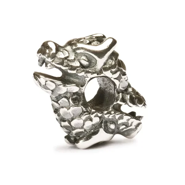 Bead Trollbeads Dragone Spirituale in Argento 925 brunito con scaglie definite e muso espressivo.