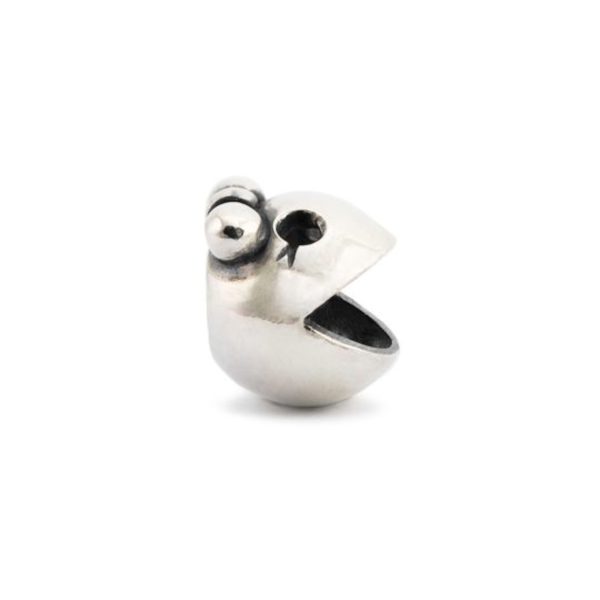 Bead Trollbeads Ms. Pac in Argento 925 brunito con fiocco caratteristico e bocca aperta.