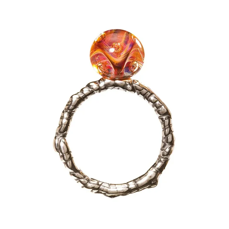 Anello l'occhio di afrodite Trollbeads in Argento 925 con bead in vetro arancio.