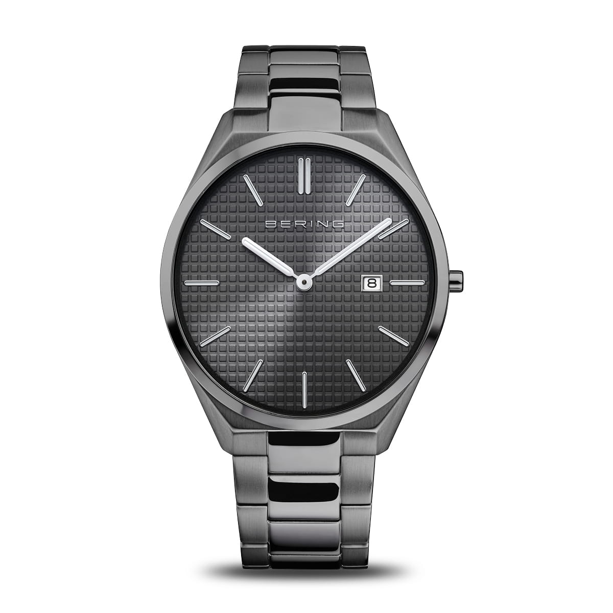 Orologio Bering 17240-777 con bracciale a maglie piatte in acciaio inossidabile grigio e quadrante minimalista.