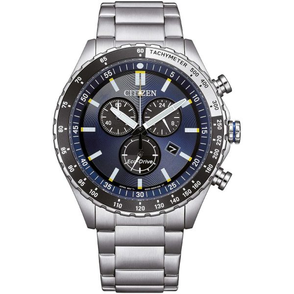 Orologio cronografo Citizen AT2569-80L in acciaio con quadrante blu intenso e forza tecnologica Eco-Drive.