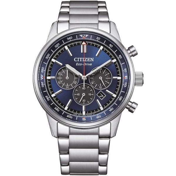Orologio cronografo da uomo Citizen CA4720-52L con quadrante blu e contatori neri, bracciale in acciaio inox.