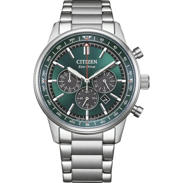 Orologio Citizen CA4720-52X cronografo Eco-Drive in acciaio con quadrante verde e forza magnetica.