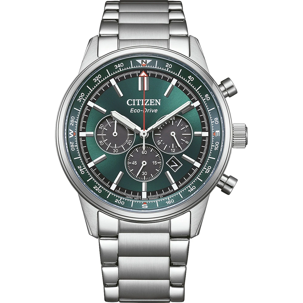 Orologio Citizen CA4720-52X cronografo Eco-Drive in acciaio con quadrante verde e forza magnetica.