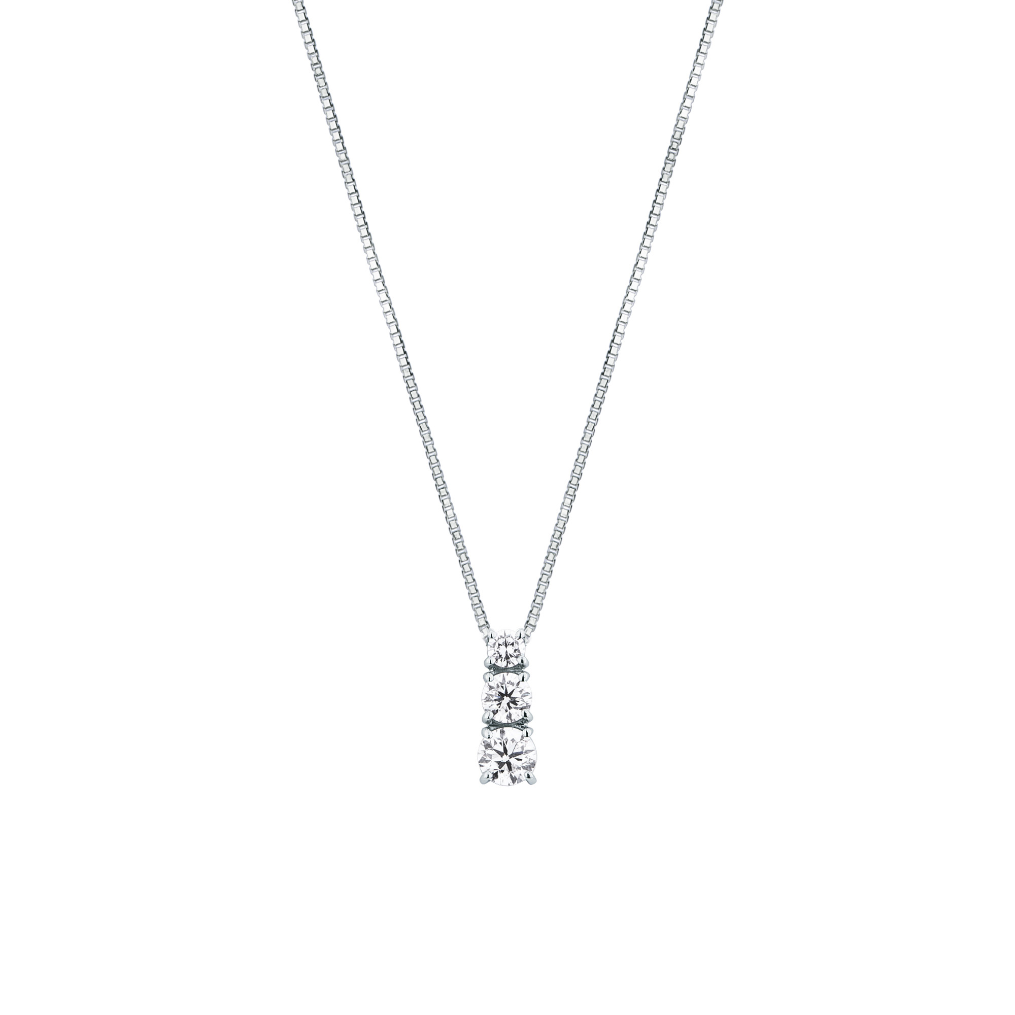 Girocollo trilogy Mirco Visconti in oro bianco 18kt composto da tre diamanti naturali taglio brillante a scalare.