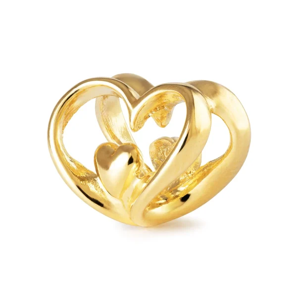 Bead Cuore a Cuore Trollbeads placcato oro con intreccio di cuori stilizzati.