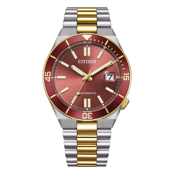 Orologio Citizen NJ0234-58X automatico bicolore acciaio e oro con quadrante bordeaux.