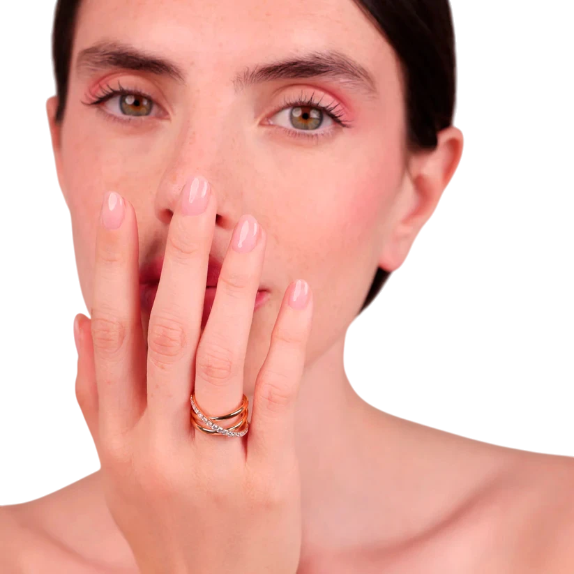 Anello multifilo con veretta di zirconi Bronzallure in Golden Rose