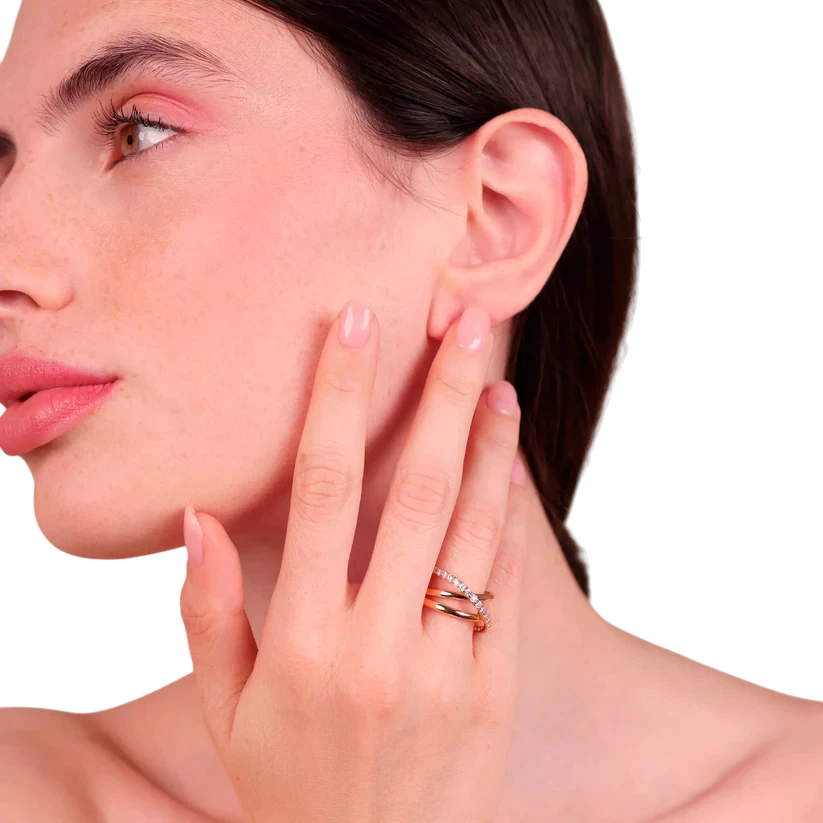 Anello multifilo con veretta di zirconi Bronzallure in Golden Rose