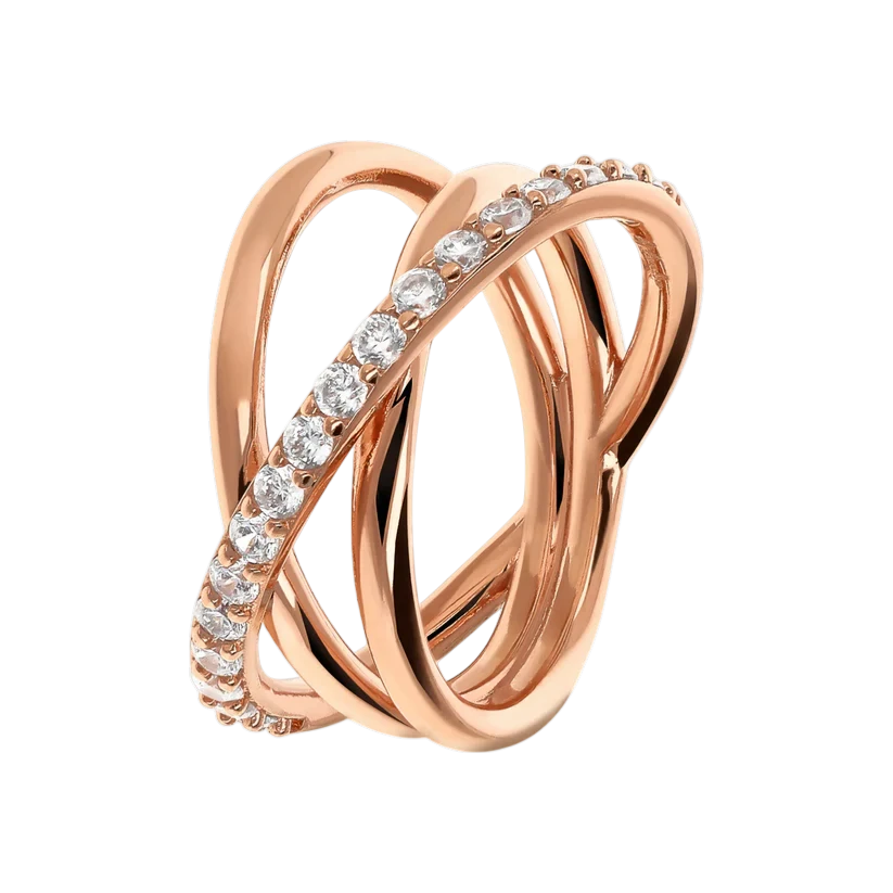 Anello multifilo con veretta di zirconi Bronzallure in Golden Rose