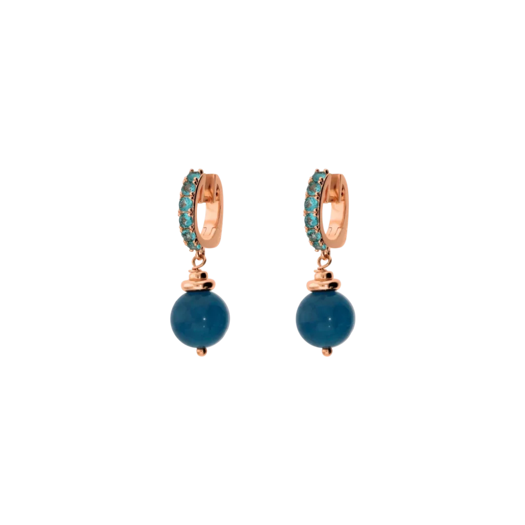 Orecchini pendente sfera a cerchietto Bronzallure in Golden Rose con pietre azzurre