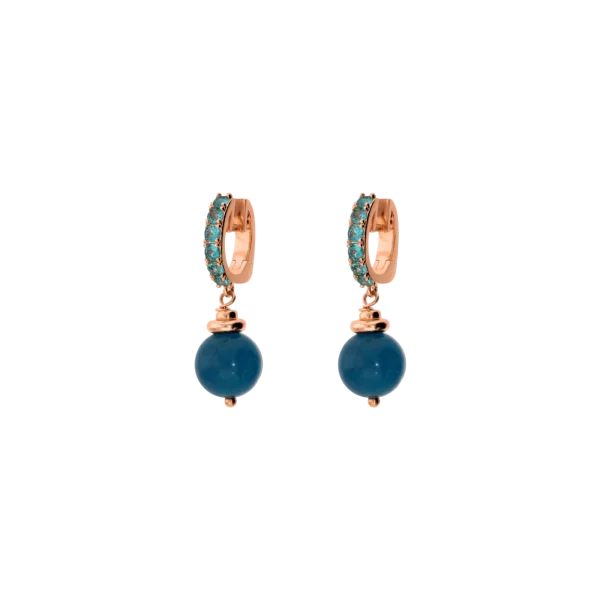 Orecchini pendente sfera a cerchietto Bronzallure in Golden Rose con pietre azzurre