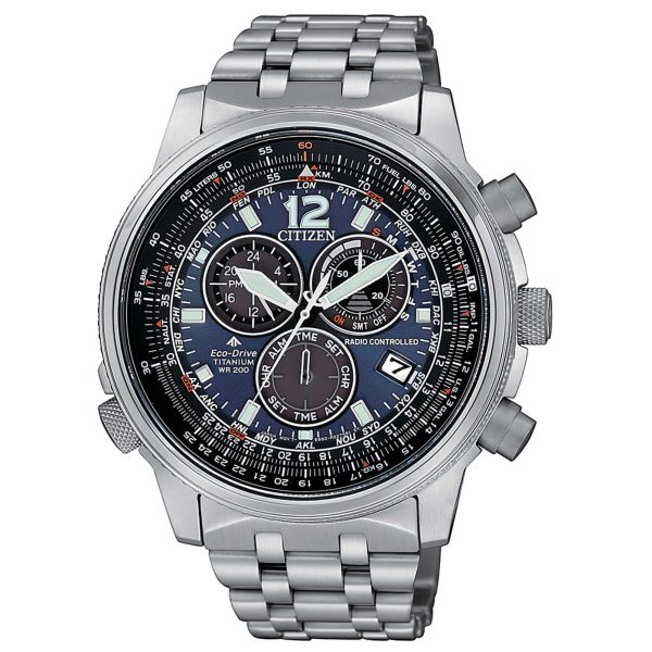 Orologio Citizen CB5850-80L Promaster radiocontrollato con quadrante blu e bracciale in Super Titanio.