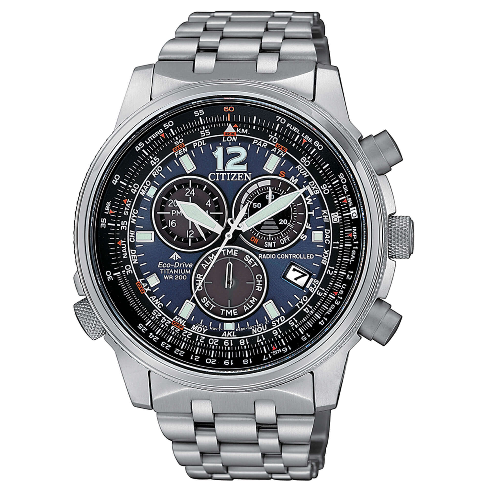 Orologio Citizen CB5850-80L Promaster radiocontrollato con quadrante blu e bracciale in Super Titanio.