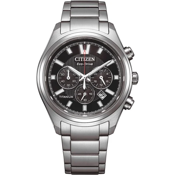 Orologio cronografo Citizen CA4750-51E in titanio grigio con quadrante nero e lancette luminose.