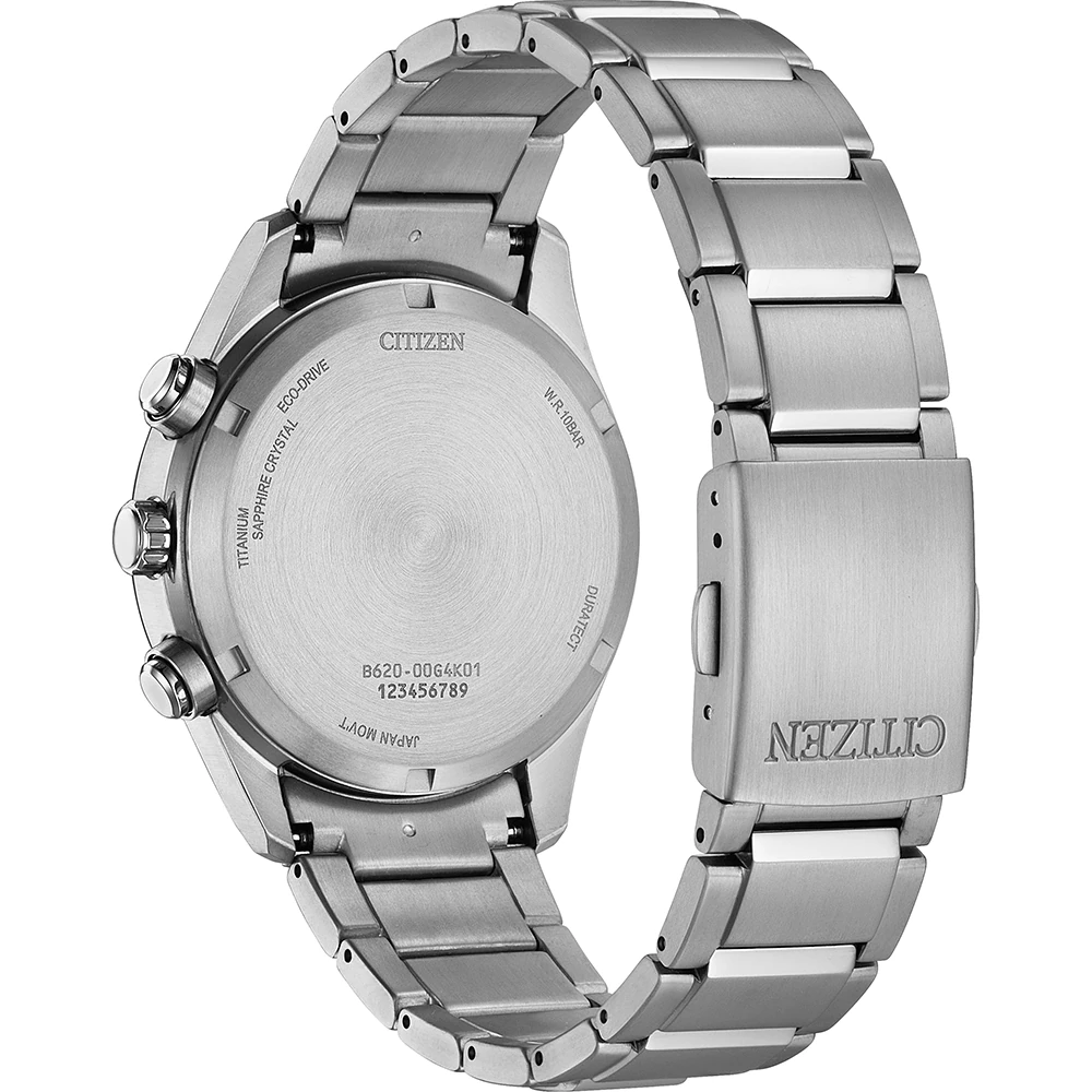 Orologio cronografo Citizen CA4750-51E in titanio grigio con quadrante nero e lancette luminose.