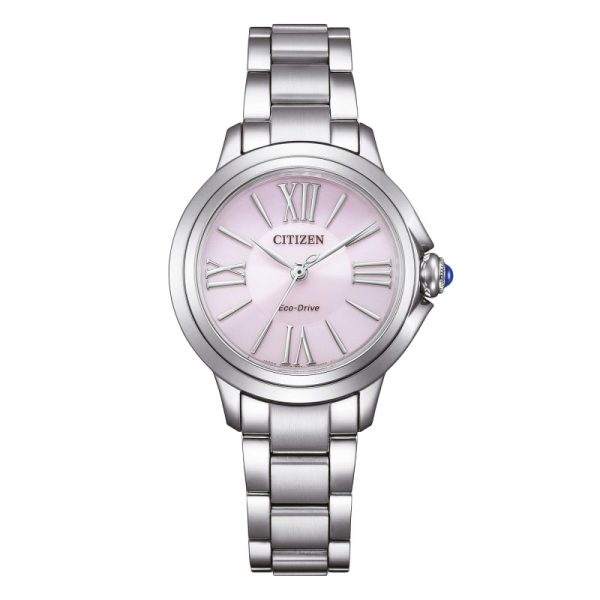 Orologio da donna Citizen EM1160-58X in acciaio con quadrante rosa e indici minimalisti.