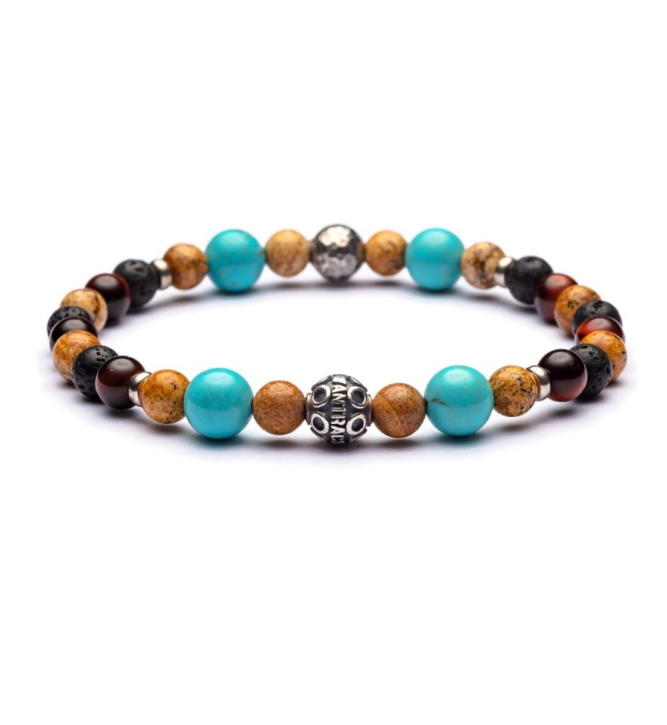 Bracciale Alexander con pietre naturali multicolore e inserti in argento.
