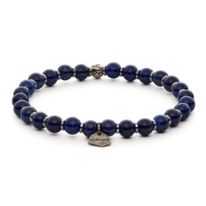 Bracciale Babilonia Antracite con pietre di lapislazzuli blu e charm in argento con logo.