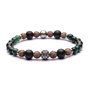 Bracciale Bill Antracite con pietre sfaccettate in quarzo fumè, agata muschiata e sfere di agata nera.