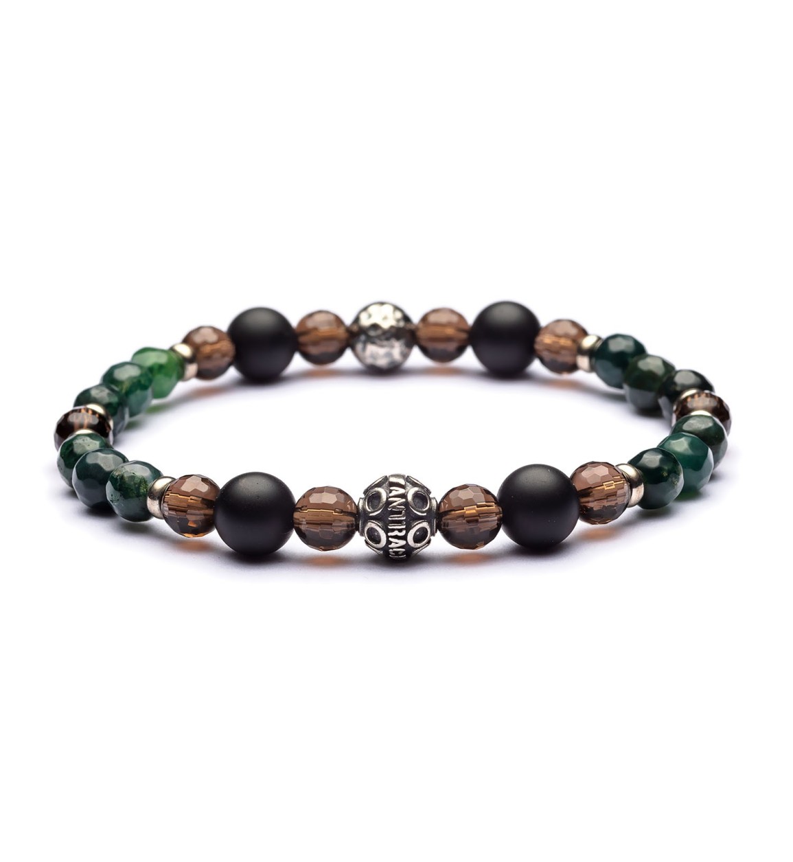 Bracciale Bill Antracite con pietre sfaccettate in quarzo fumè, agata muschiata e sfere di agata nera.