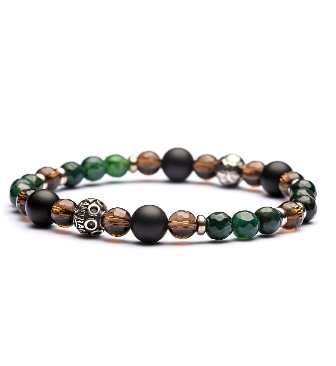 Bracciale Bill Antracite con pietre sfaccettate in quarzo fumè, agata muschiata e sfere di agata nera.