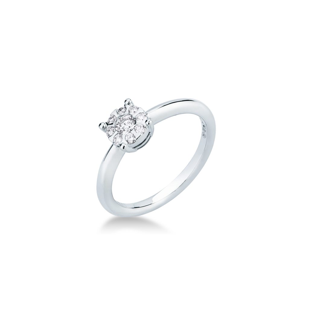 Anello Solitario Magic Con Diamante Mirco Visconti AB642/17 in oro bianco 18kt con composizione di diamanti taglio brillante per un totale di 0,28 carati colore G purezza VS.