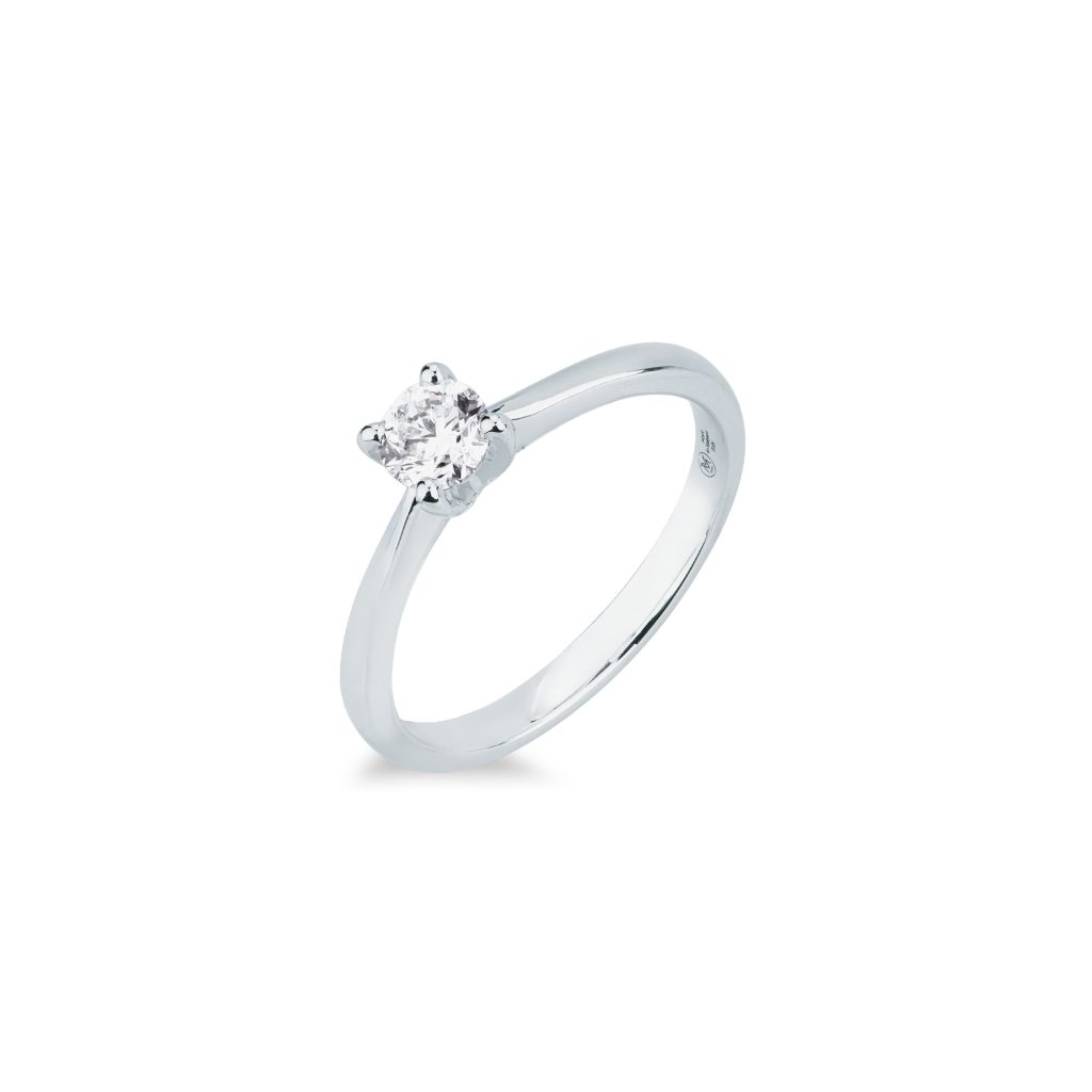 Anello solitario con diamante Mirco Visconti CP585/30 in oro bianco 18kt con diamante 0,35 carati colore E purezza VS.